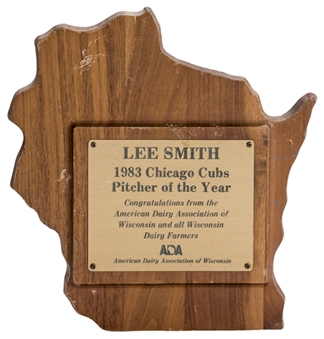1983 Chicago Cubs Pitcher of the Year Plaque Awarded to Lee Smith (Smith LOA)